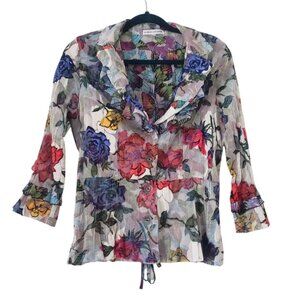 Vintage Floral Mesh Ruffled Blouse Womens M Art to Wear Garden Fairy Whimsical‎